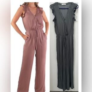 Mustard Seed Gray Ruffle Sleeve Wide-Leg Jumpsuit Women’s XS–S